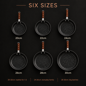 Tawaana fry pan size guide 20 to 30cm