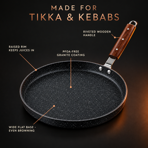Tawaana non-stick hot plate features: raised rim, flat base, PFOA-free coating