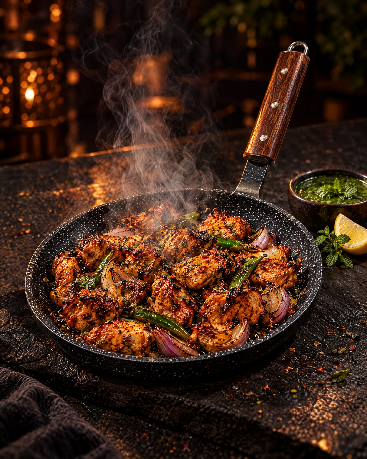 Tikka sizzling on Tawaana hot plate