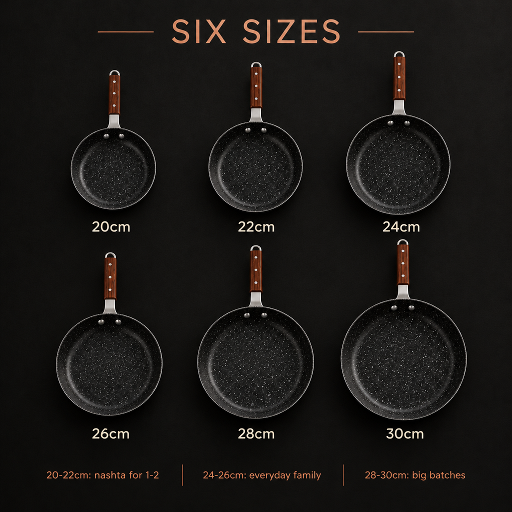 Tawaana fry pan size guide 20 to 30cm