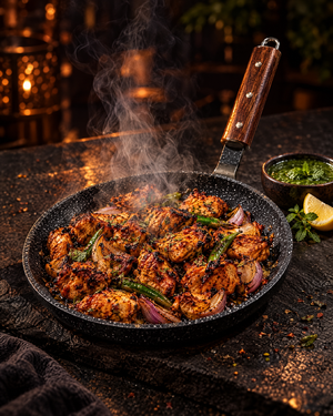 Tikka sizzling on Tawaana hot plate